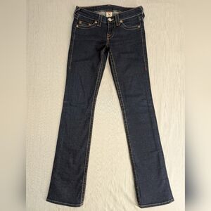 True Religion Johnny Straight Stretch Dark Blue Wash Denim Jeans - Women's 27